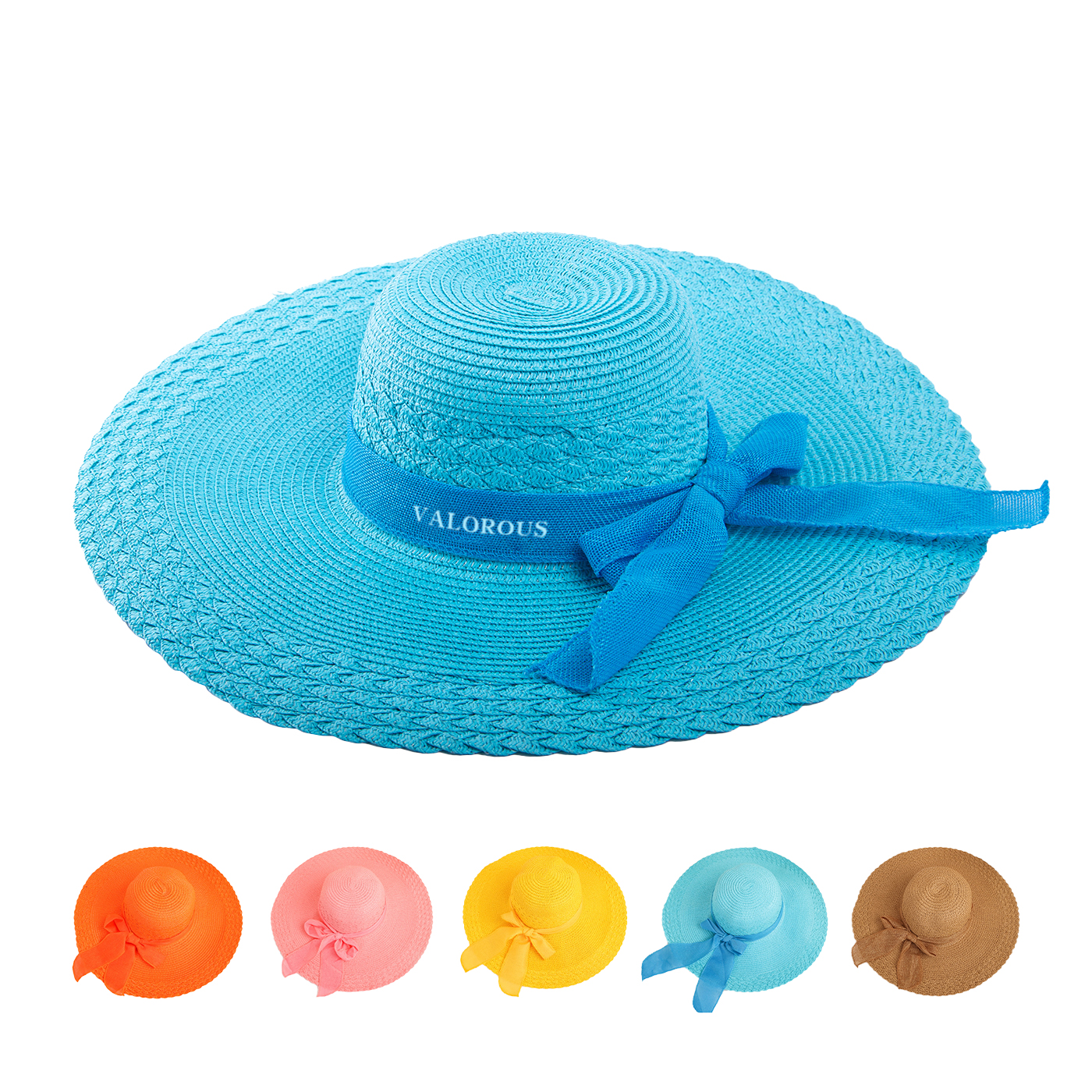 Foldable Wide Brim Floppy Straw Hat With Bow