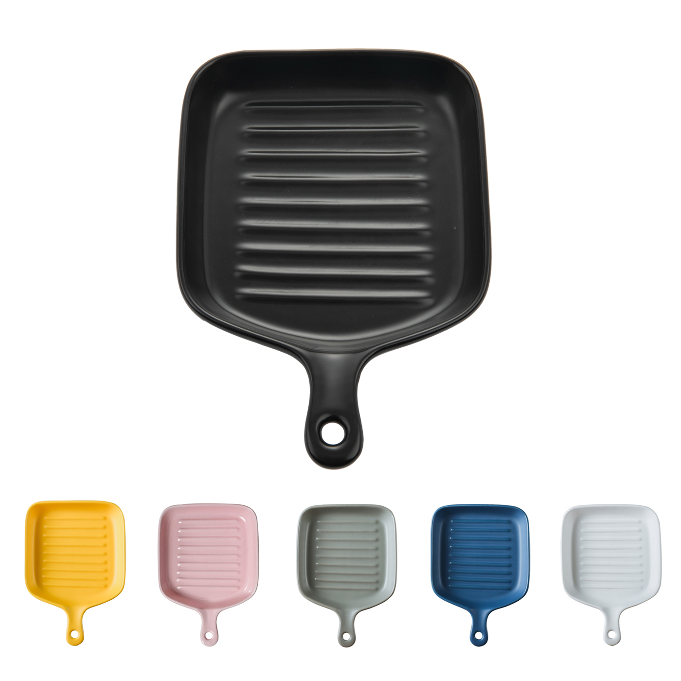 6" Matte Ceramic Grill Serving Plate With Handle HtPrem