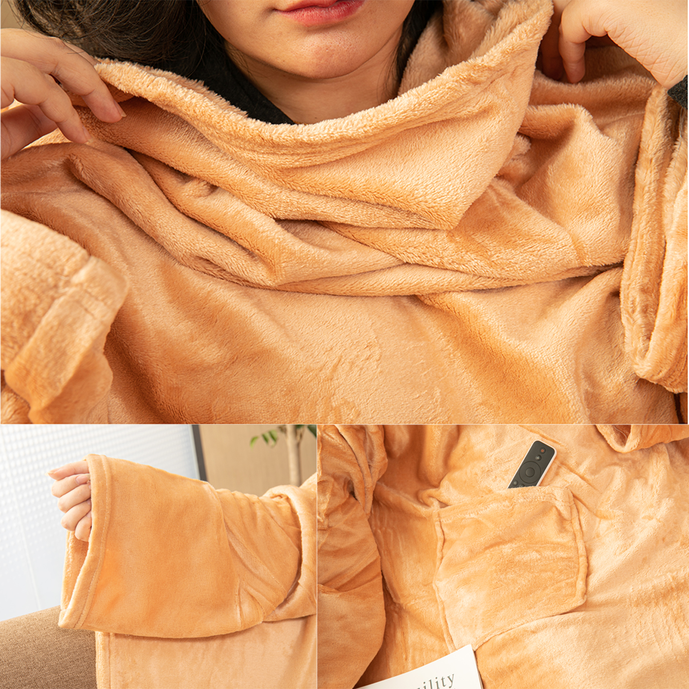 Wearable Flannel Blanket With Sleeves And Pocket2
