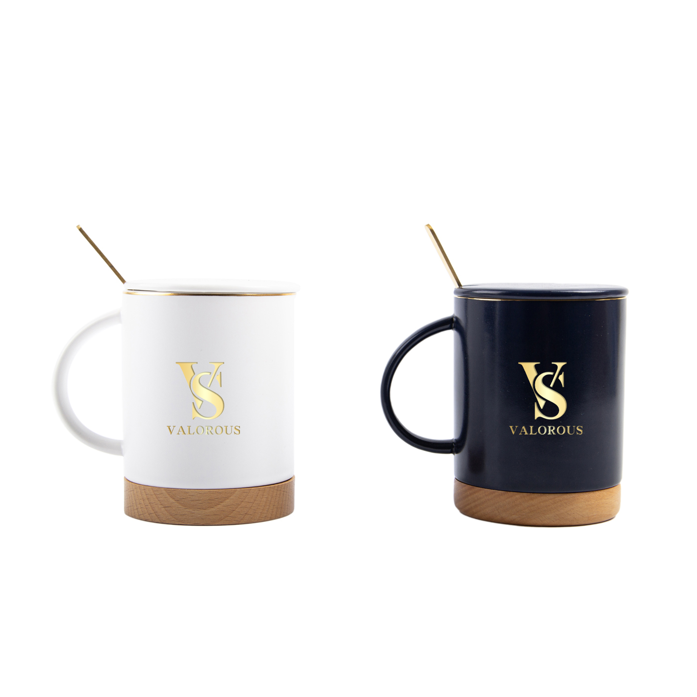 11 oz. Wood Bottom Ceramic Mug With Spoon And Lid
