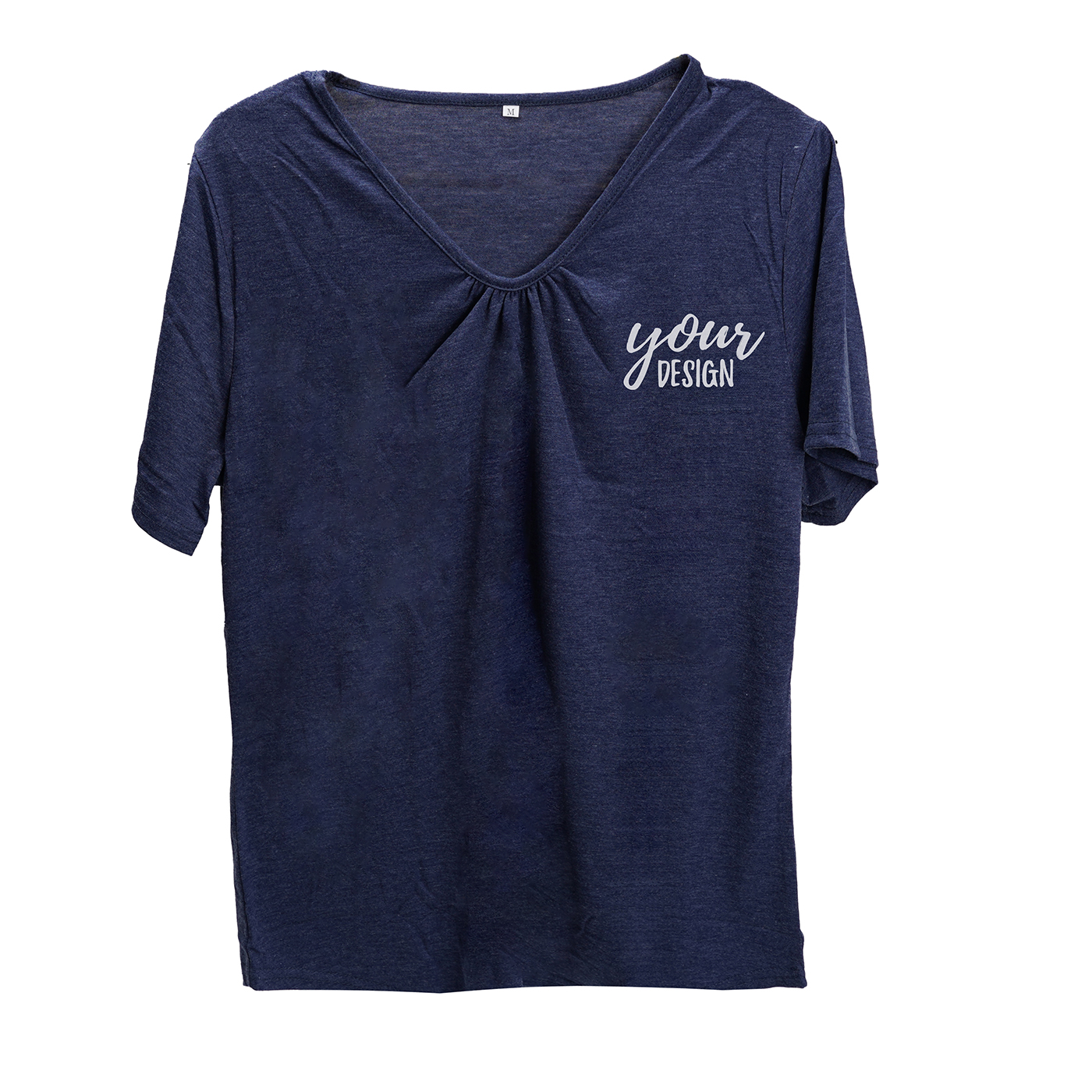 Women's V Neck Gathered Solid Color T-Shirt1