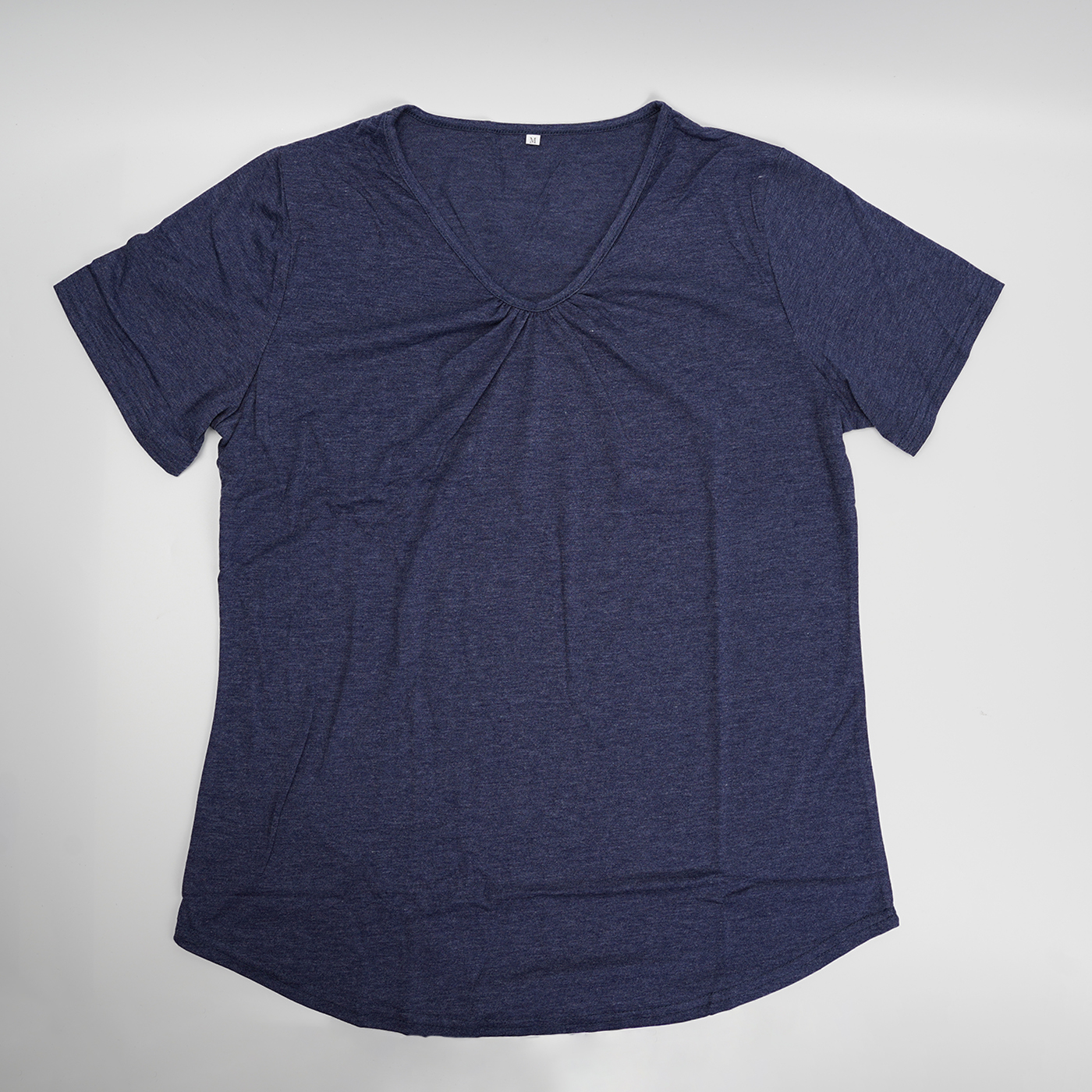 Women's V Neck Gathered Solid Color T-Shirt3