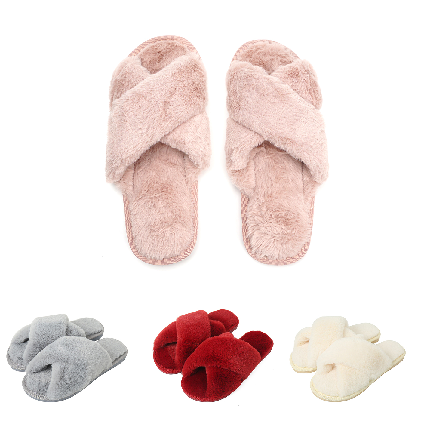 Women's Fuzzy Cross Band House Slipper