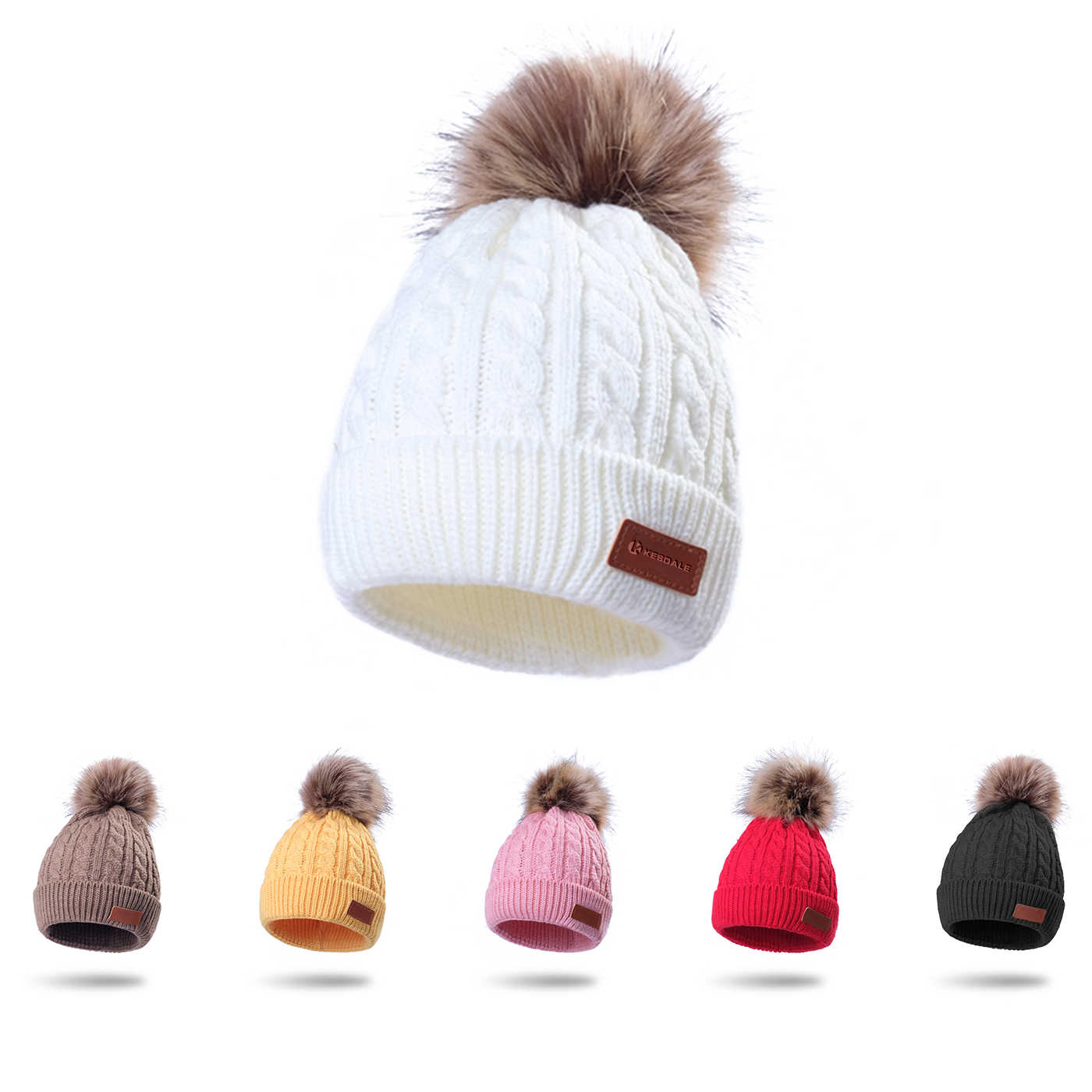 Kids Cable Knit Pompom Beanie