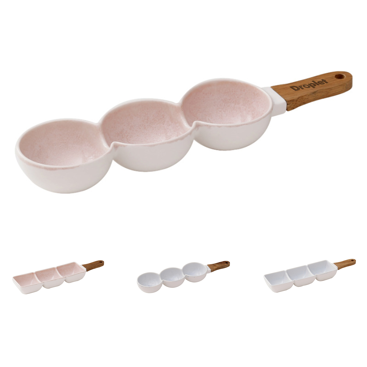 3 Compartment Dip Serving Set With Wooden