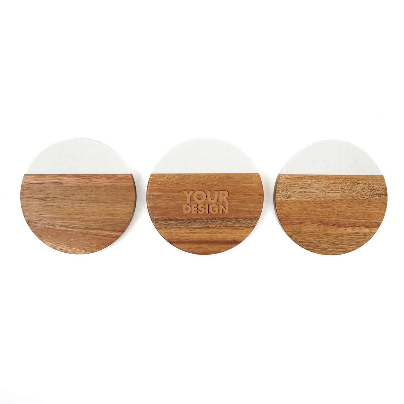 Round Wood And Marble Coaster