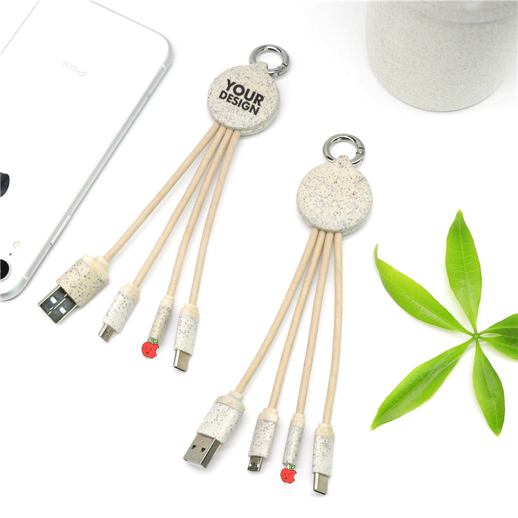 3 In 1 Wheat Straw Charging Cable With Keychain1