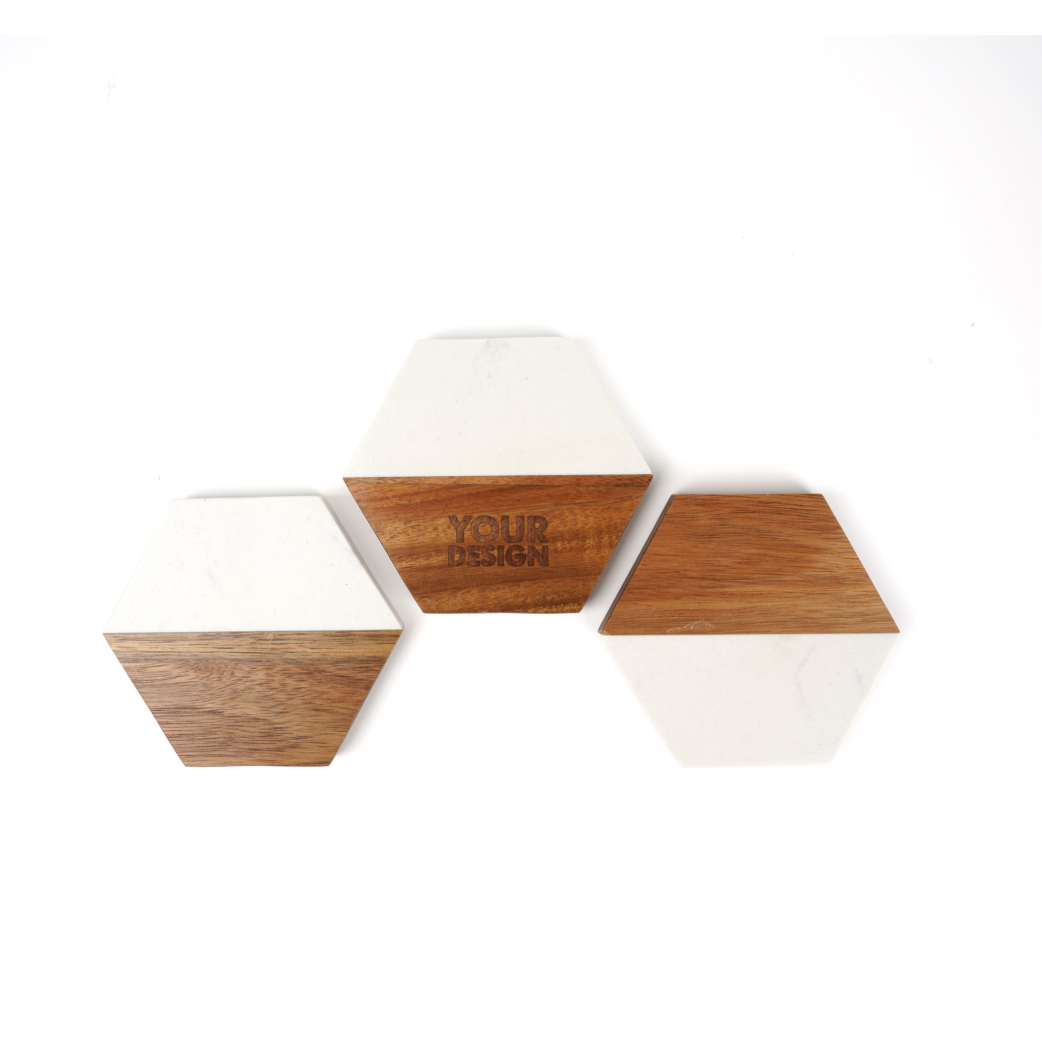 Wood Marble Hexagon Coaster