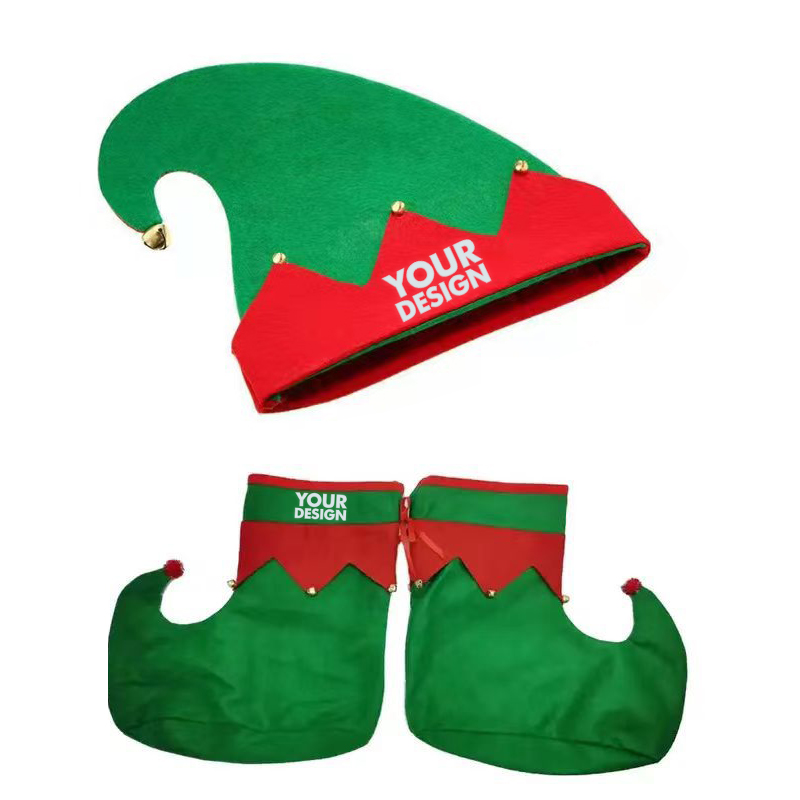 Felt Children's Christmas Elf Shoe And Hat Set1