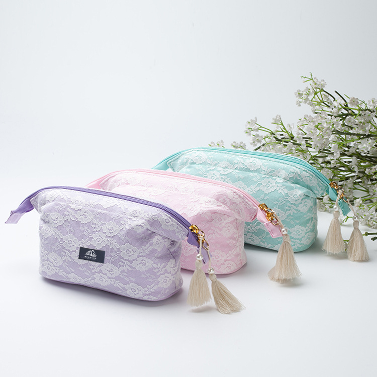 Lace Cosmetic Bag With Tassel Zipper