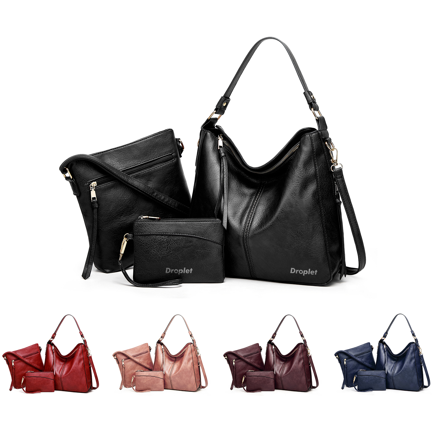 3 Piece PU Leather Tote Bag Set