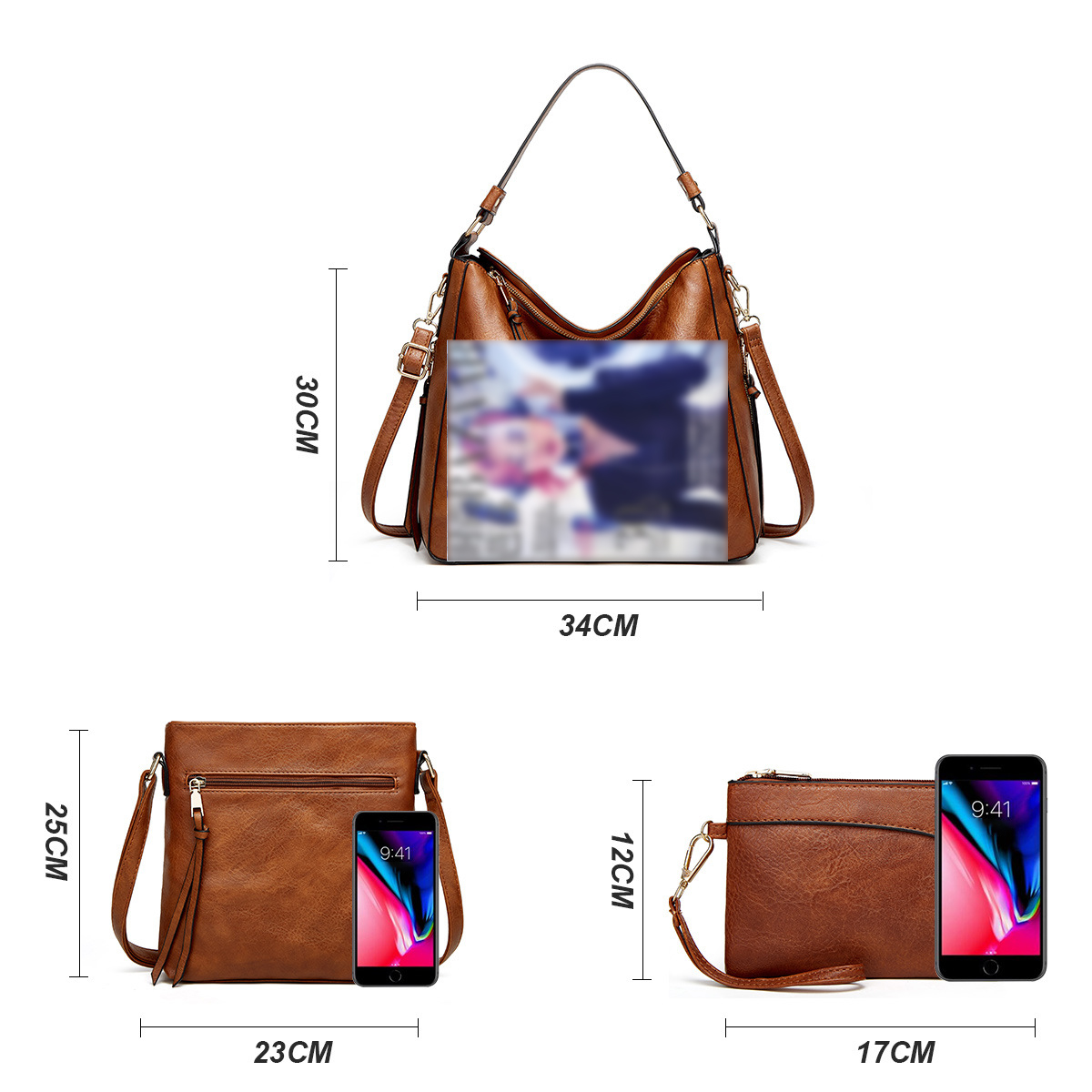 3 Piece PU Leather Tote Bag Set2