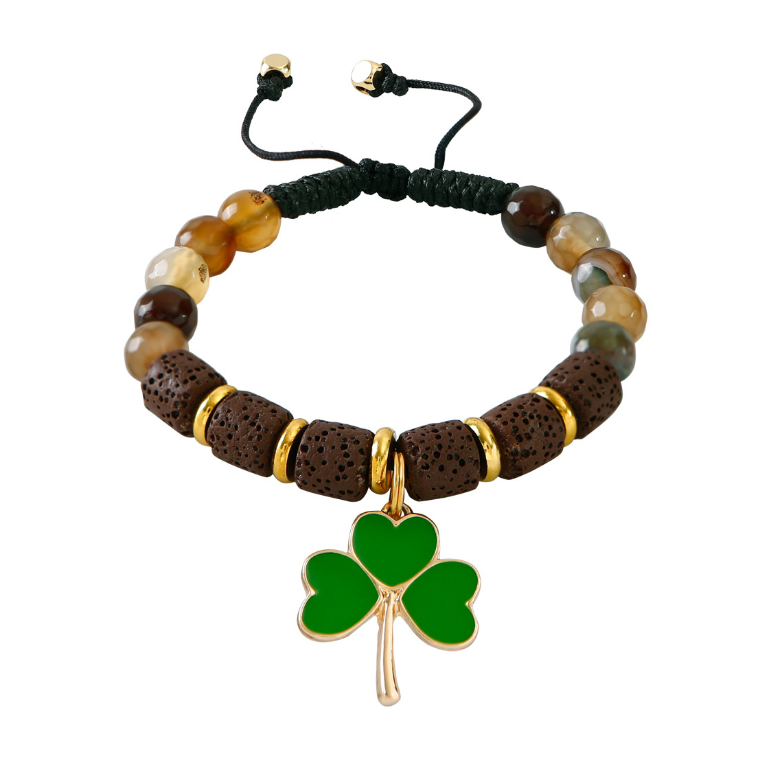 Volcanic Stone Beaded Bracelet With Leaf Clover3