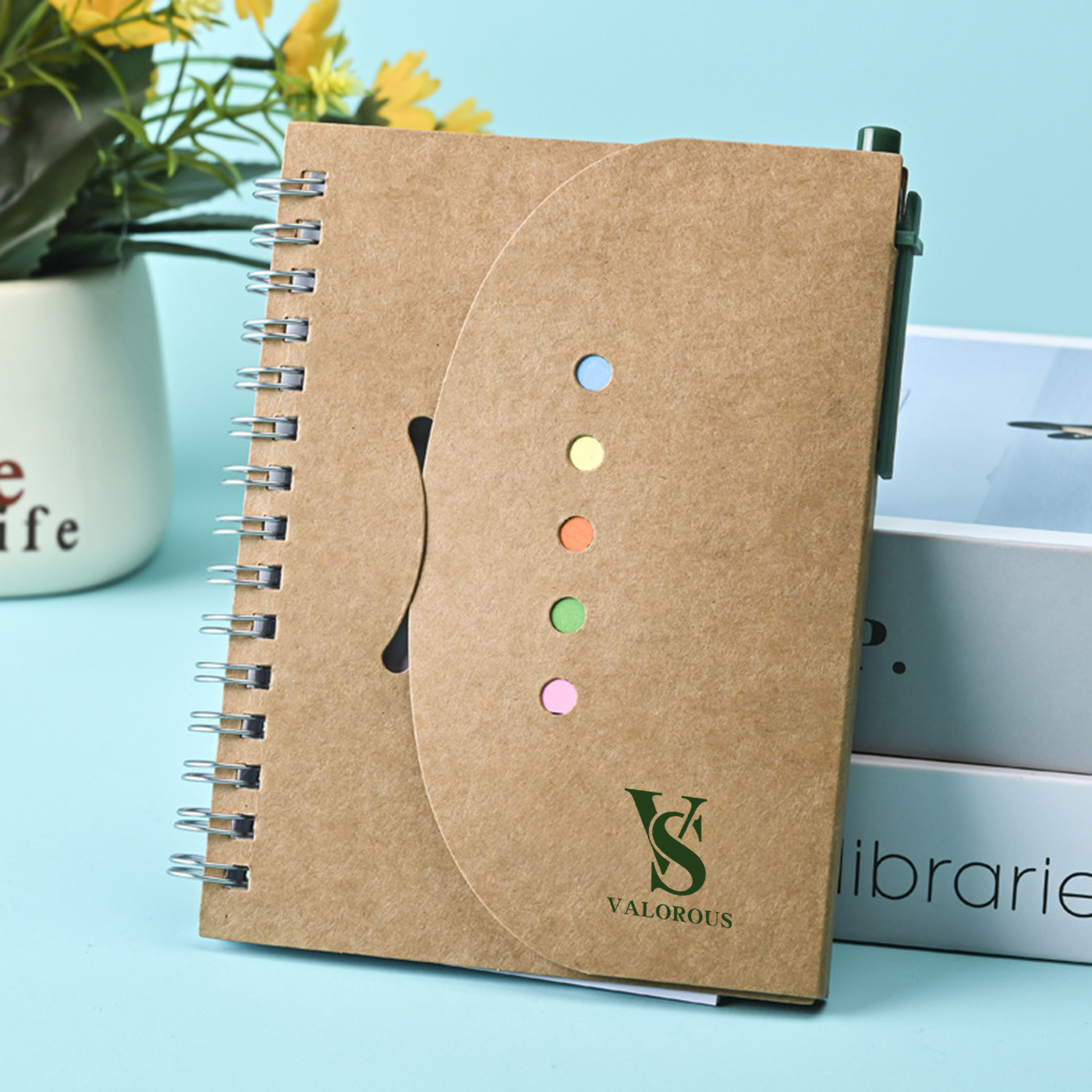 Spiral Notebook With Sticky Notes And Pen