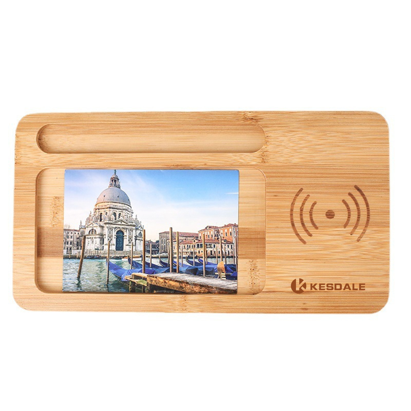 Bamboo Desktop Organizer Wireless Charging Pad