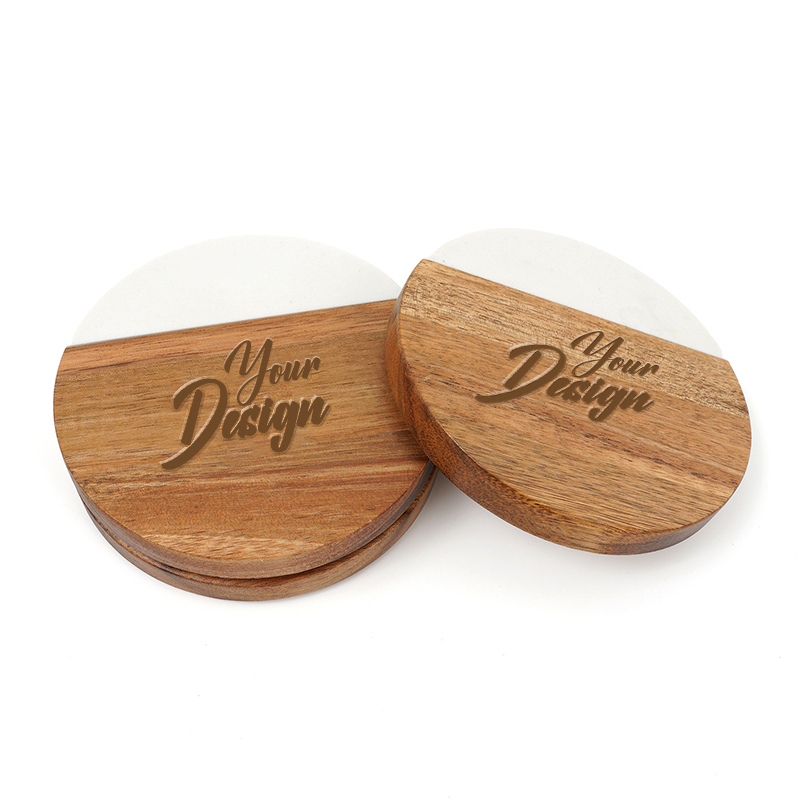 Round Wood And Marble Coaster1