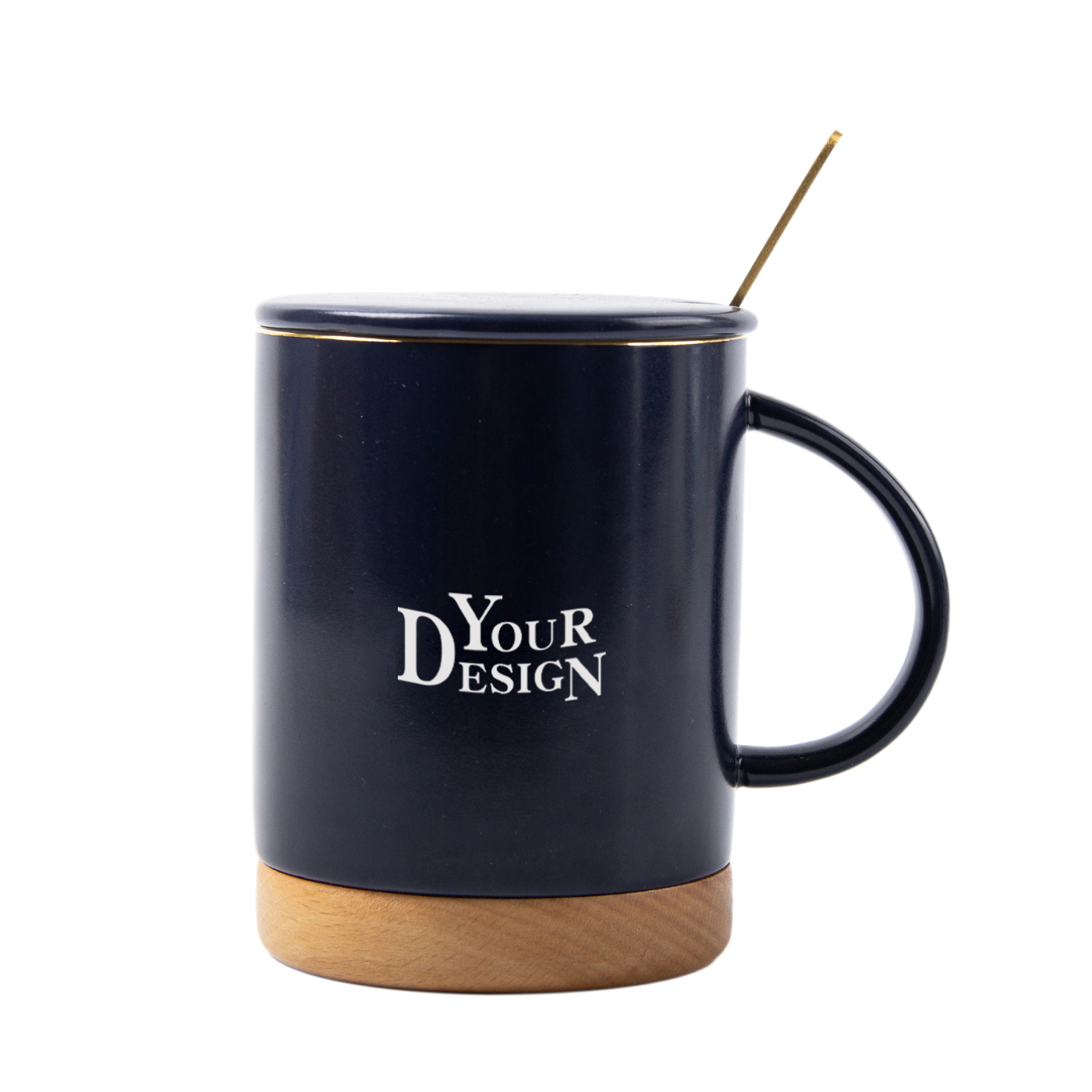11 oz. Wood Bottom Ceramic Mug With Spoon And Lid1