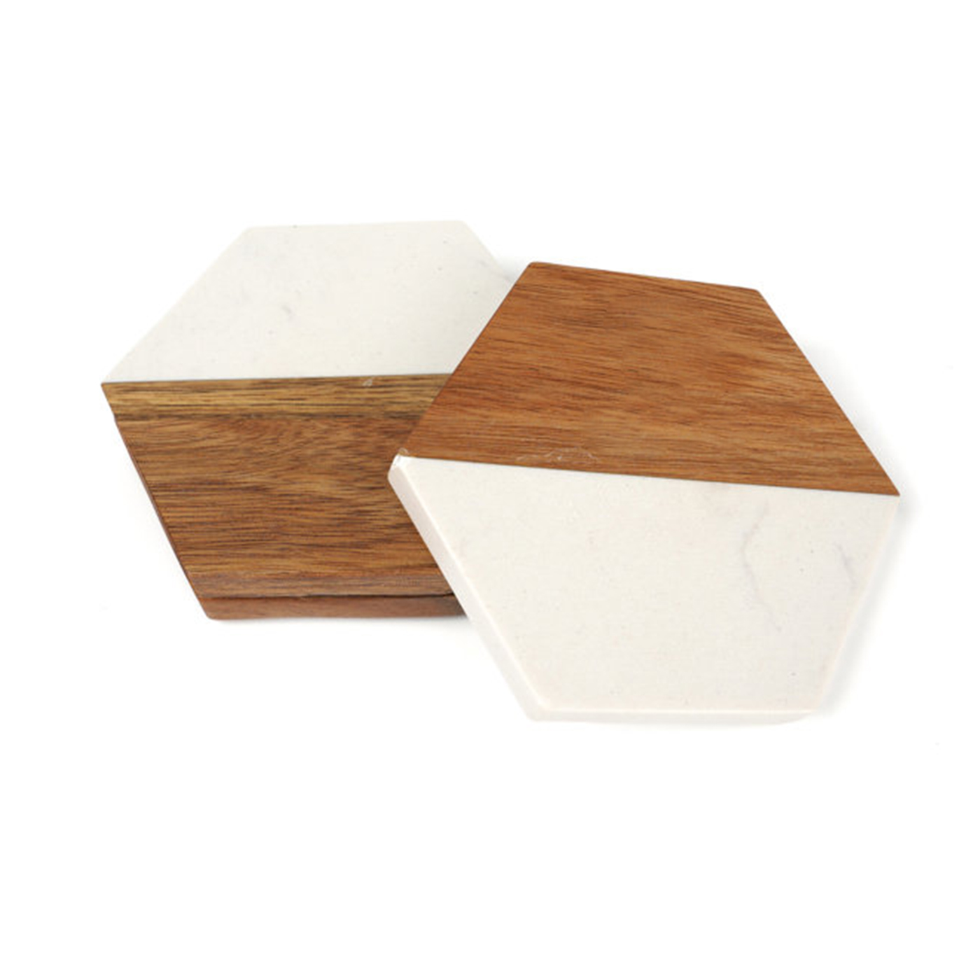 Wood Marble Hexagon Coaster1