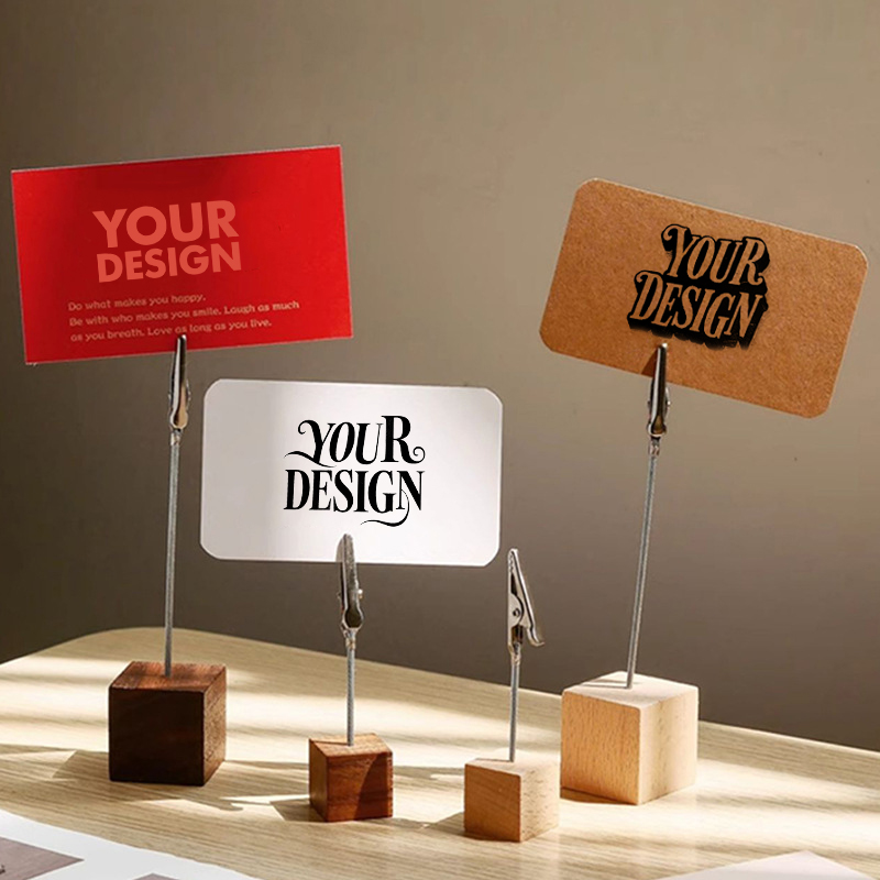 Wooden Cube Business Card Holders With Crocodile Clips1