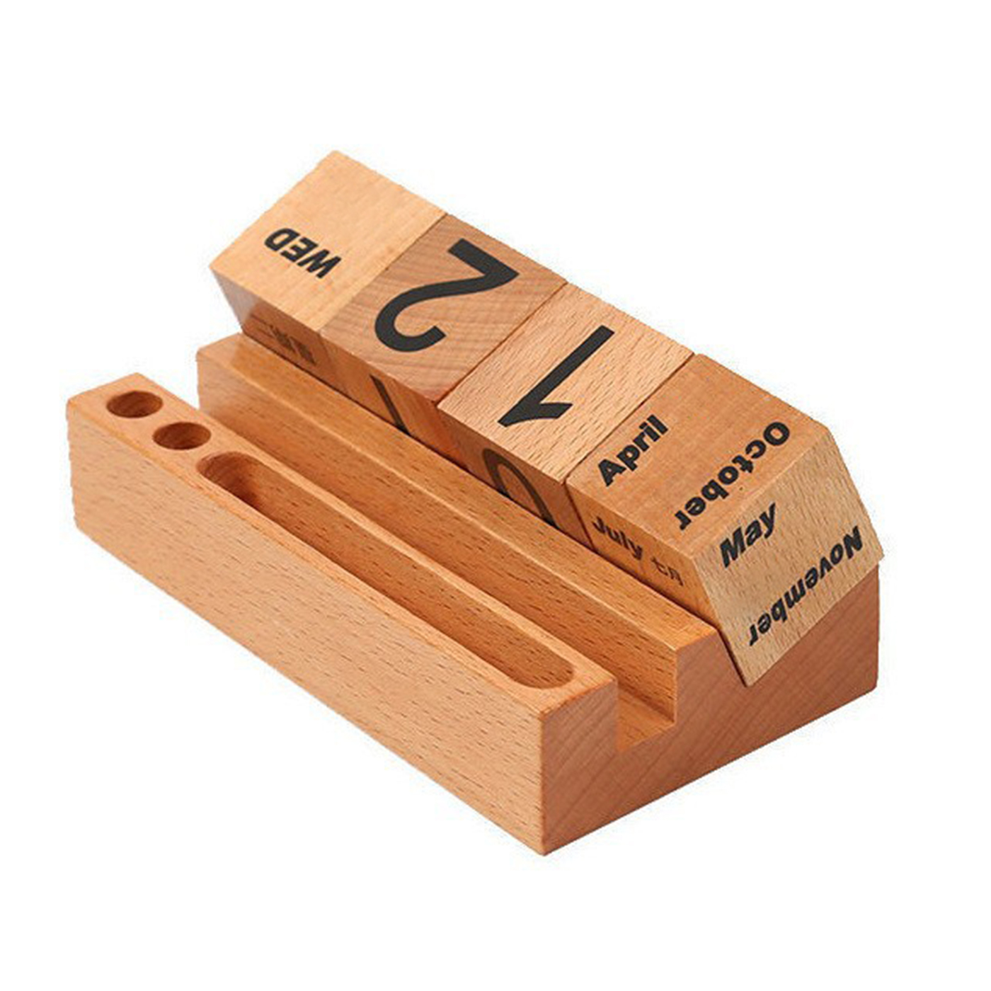 Wooden Blocks Perpetual Calendar With Pen Holder2