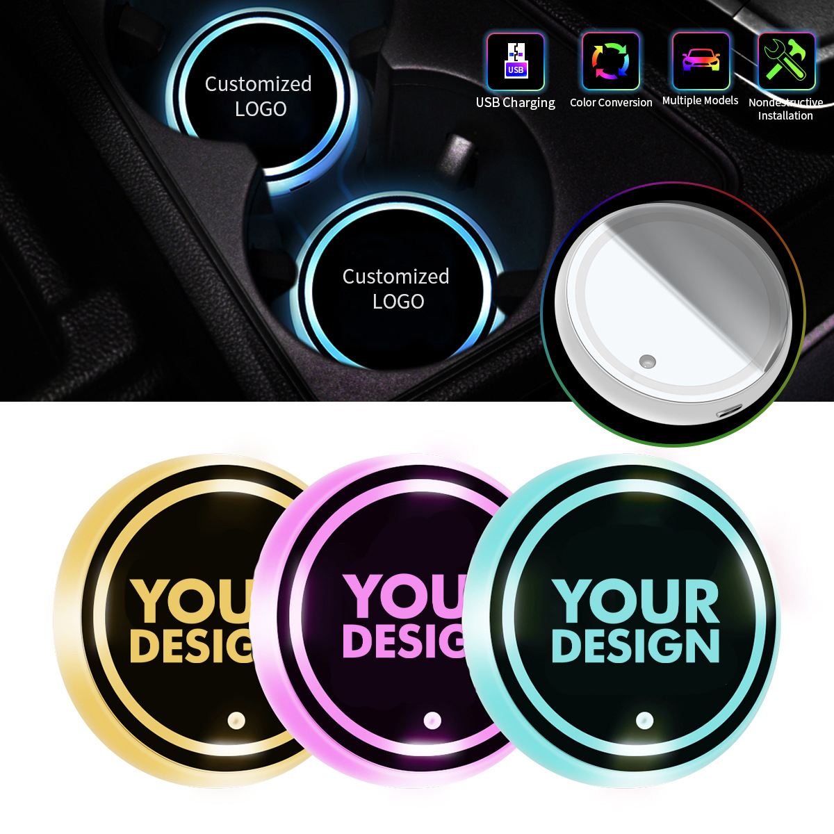 Rechargeable Auto LED Coaster Lights