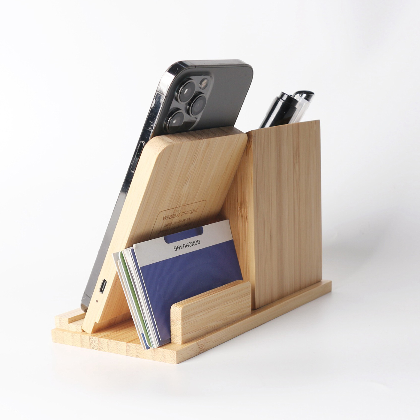 Bamboo Pen Holder With Wireless Charger1