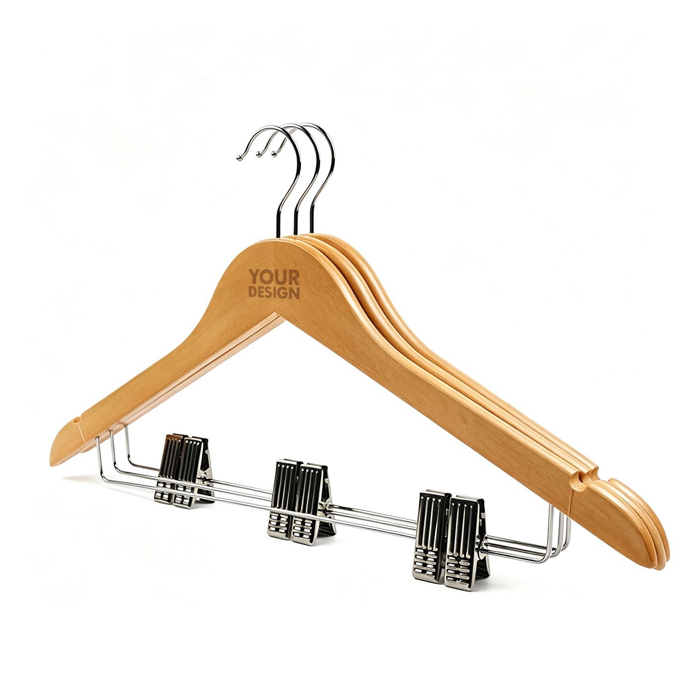 Custom Wooden Pants Hanger with Clips