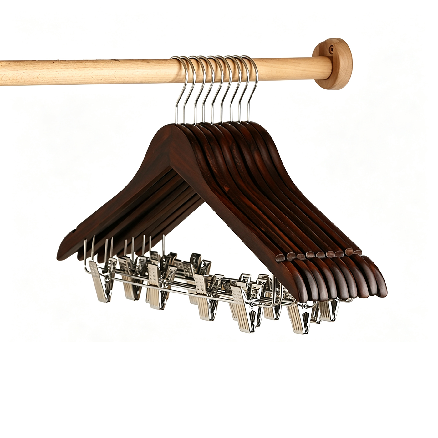 Custom Wooden Pants Hanger with Clips2