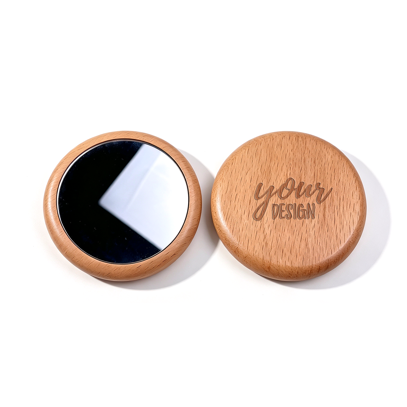 Custom Wooden Round Pocket Makeup Mirror