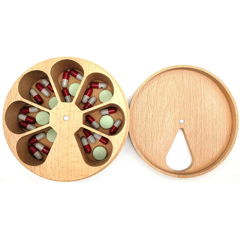 Custom Beech Wood 7 Compartment Pill Box