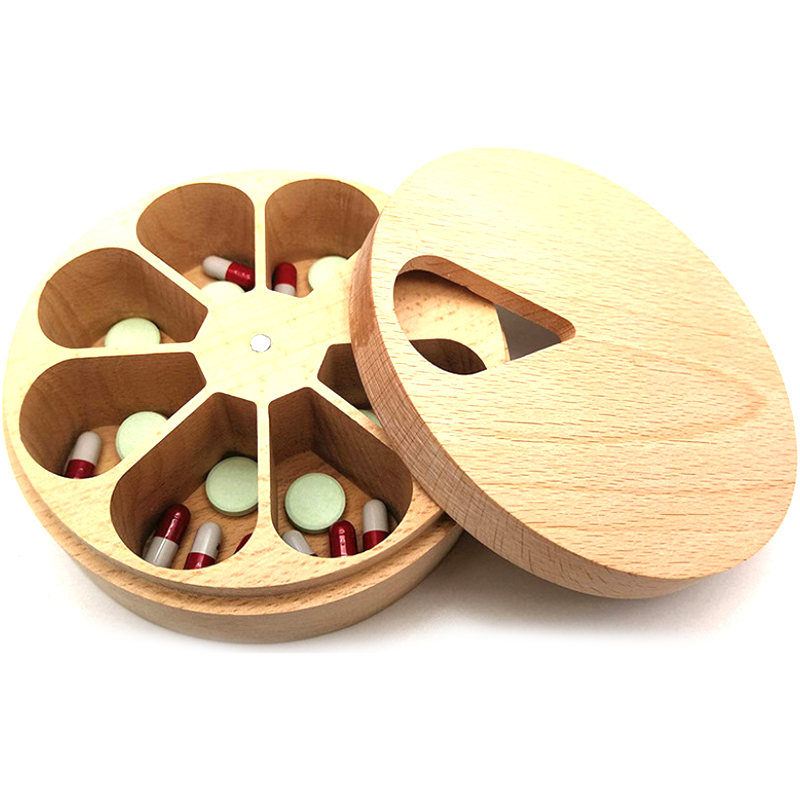 Custom Beech Wood 7 Compartment Pill Box3