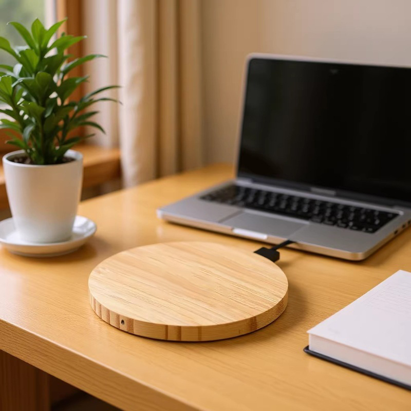 Round Bamboo 15W Wireless Charger2