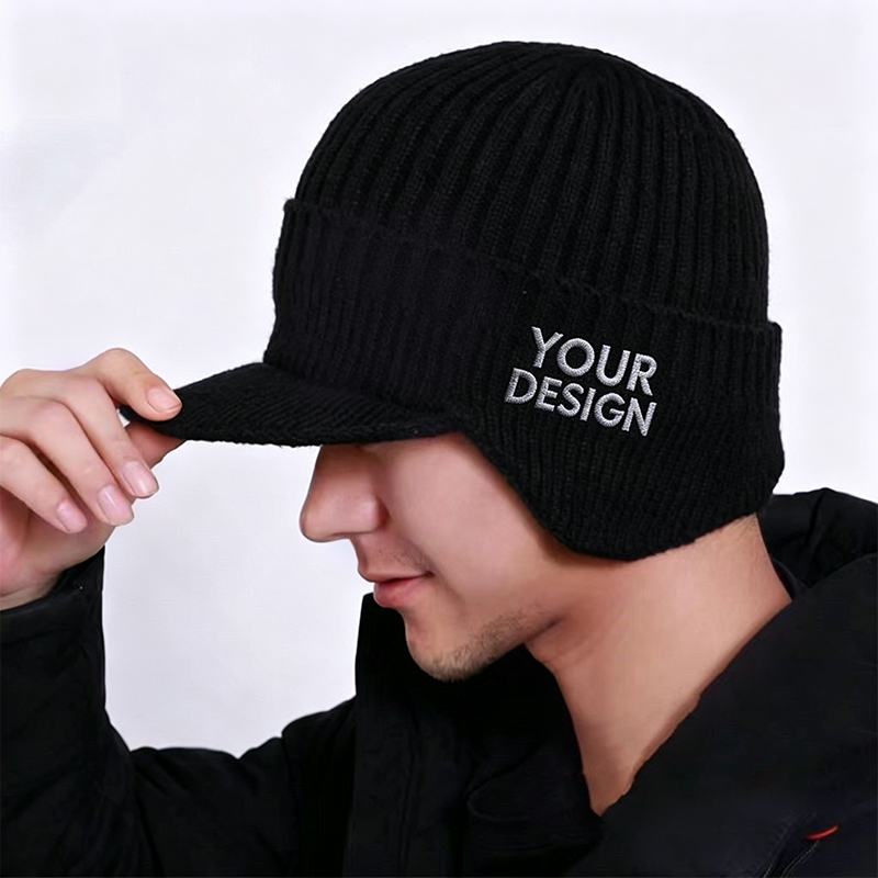 Custom Winter Fleece Lined Knit Trapper Hat