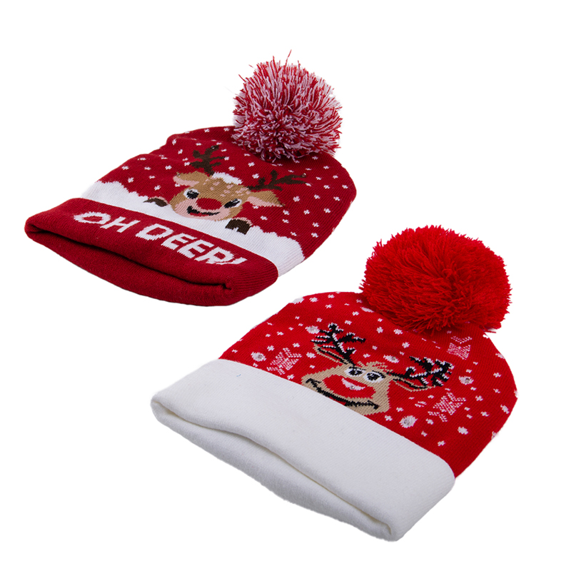 Led Light Christmas Deer Beanie With Pom1