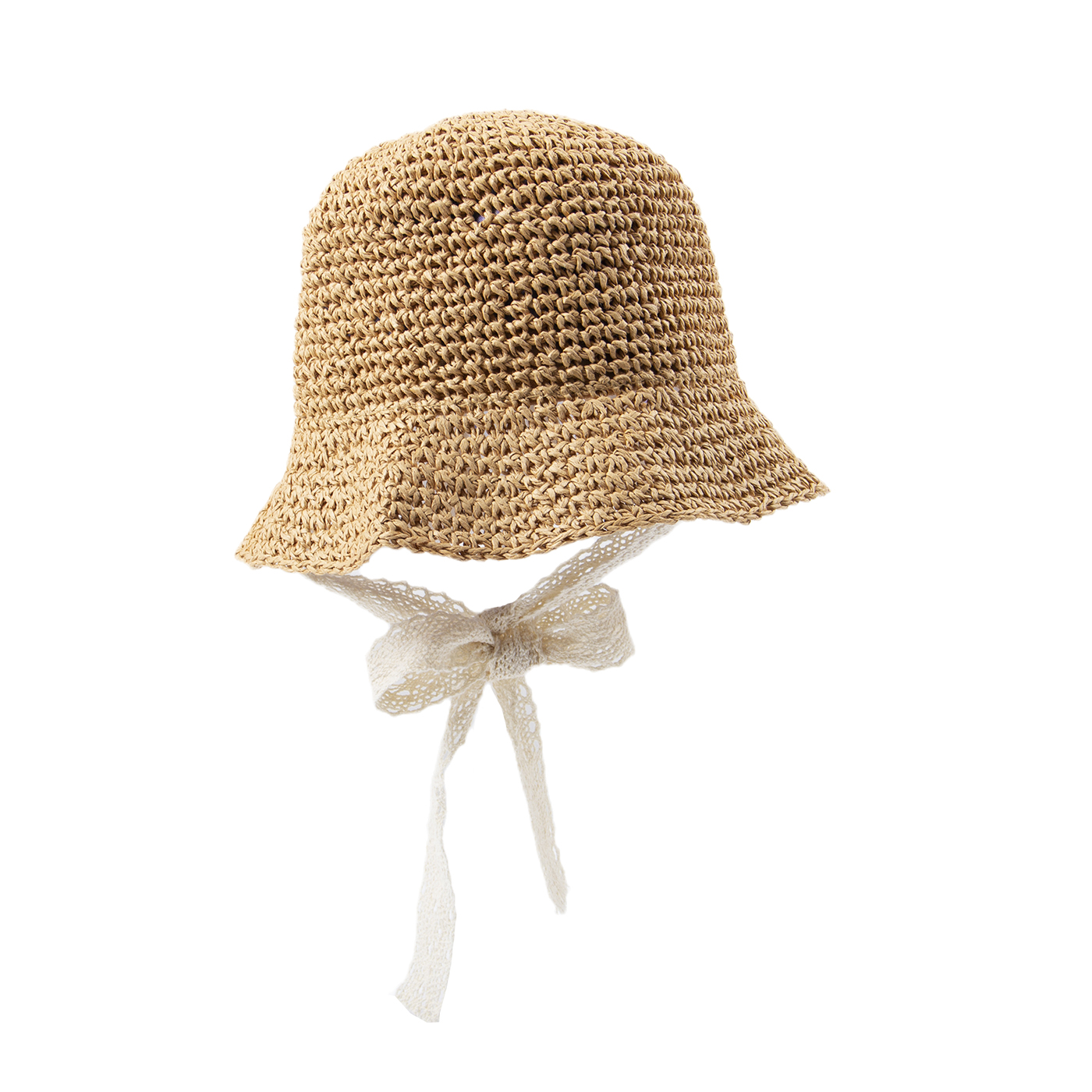 Baby Foldable Crochet Straw Hat With Lace Strap